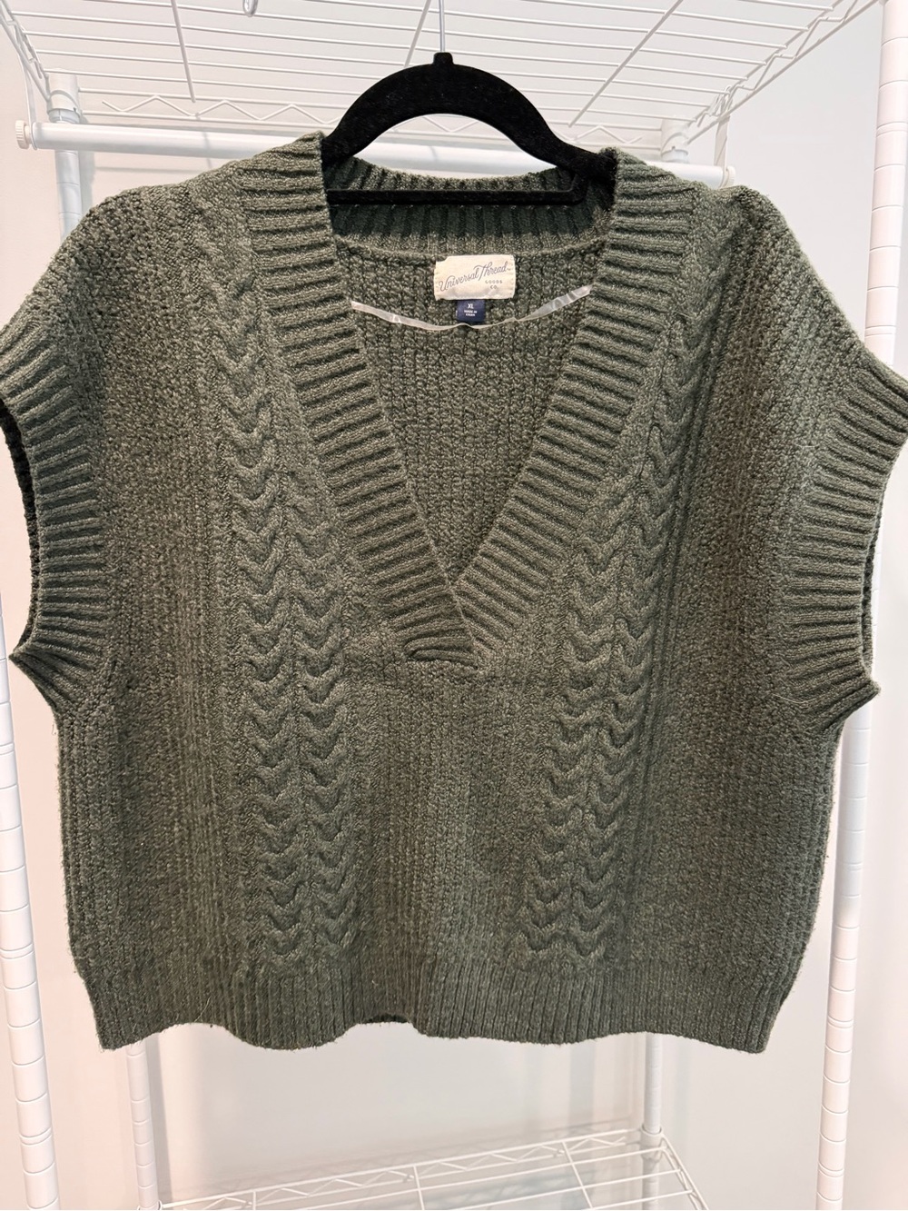 Universal Thread Olive Cable-Knit V-Neck Sweater Vest